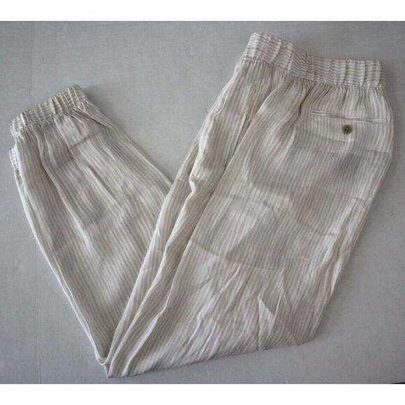 ATM Women's Sz S Beige Striped Pleated Cropped Pants & Sz M Sleeveless Top - Picture 15 of 16